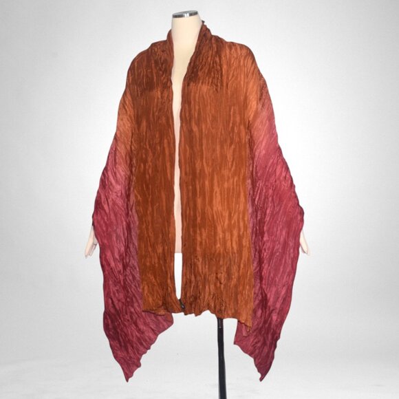 Eileen Fisher Crinkle Ombre Silk Scarf Wrap Rust Brown Pink - Picture 6 of 6